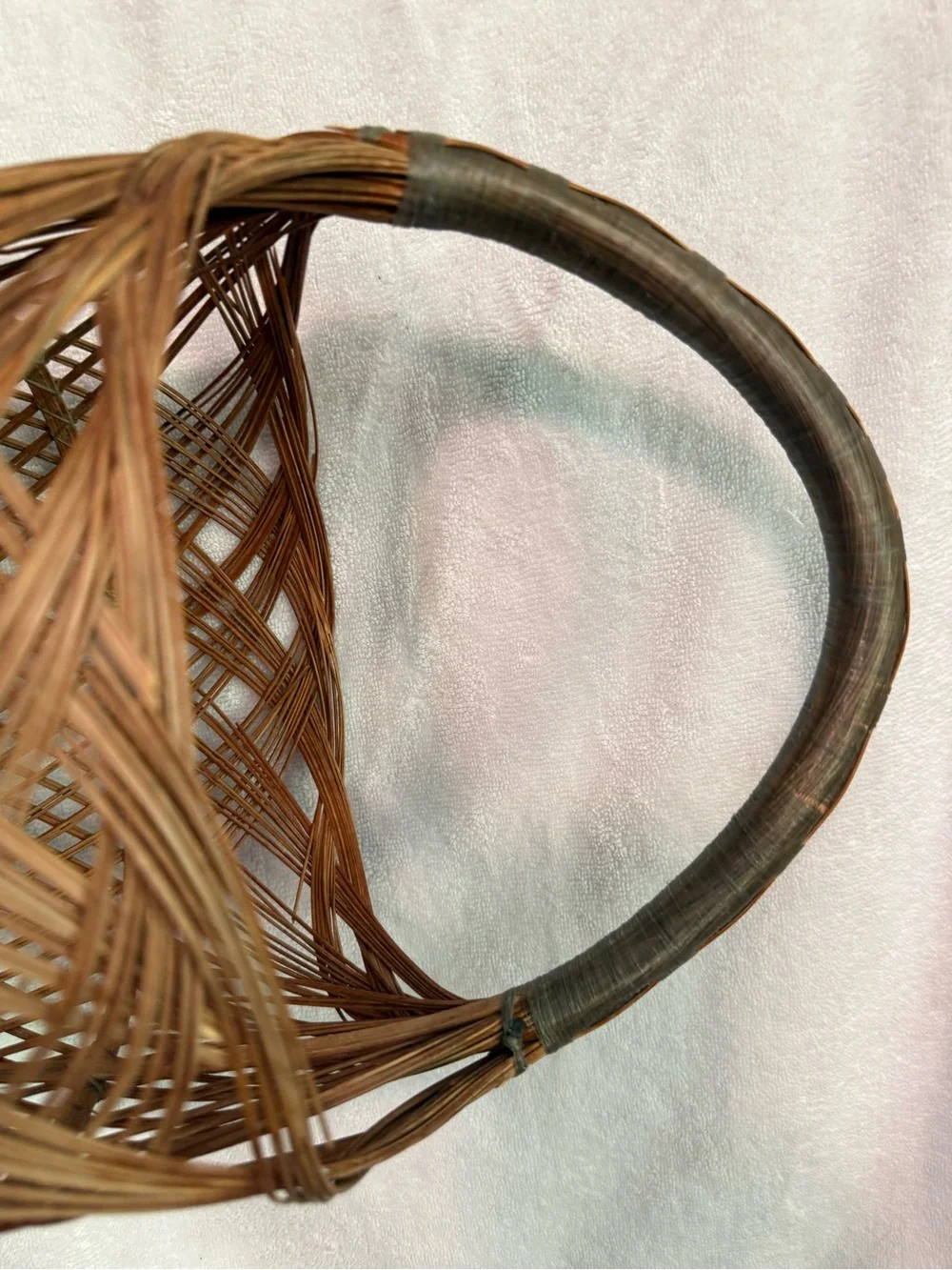 Vintage handwoven Asian basket,a traditional rattan flower gathering basket